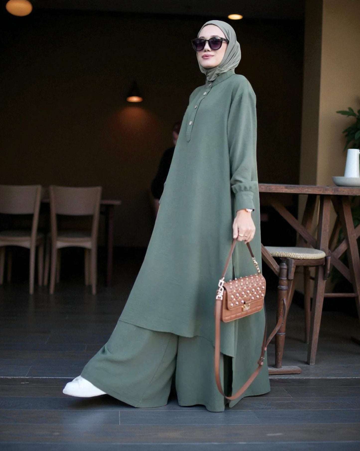 Co-ord Abaya Set for Women Ð Firdaus Fabric with Wide Palazzo & Tunic
