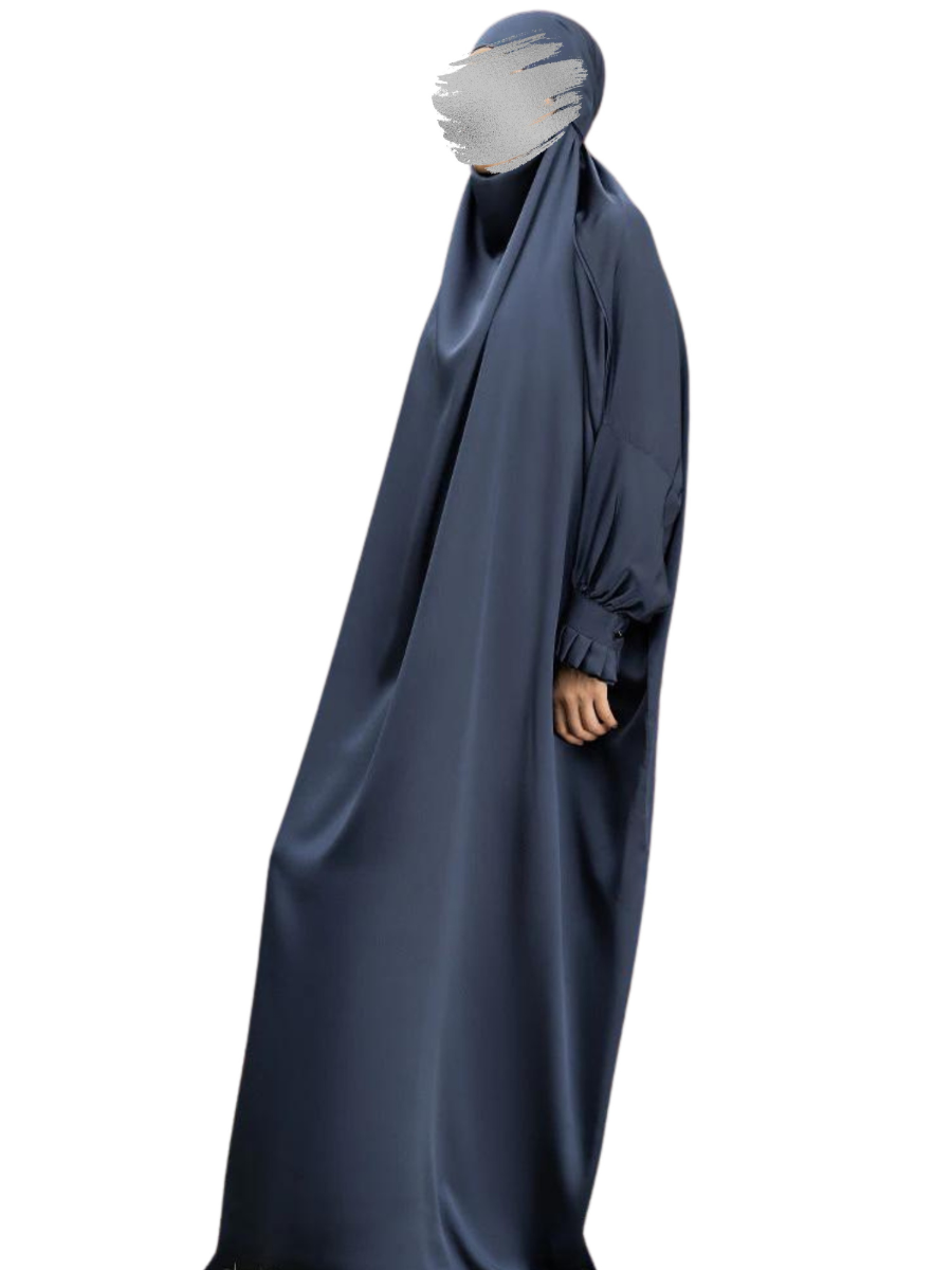 Very Loose and Free Size Jilbab in Nida Satin with Adjustable Face Coverage and Designer Sleeves