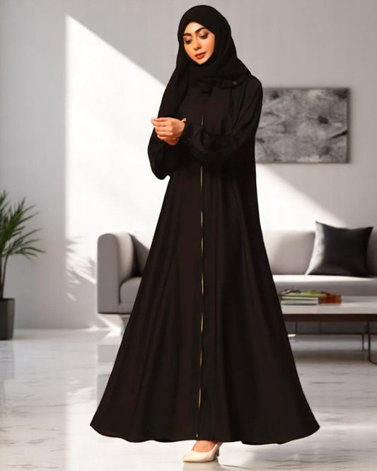 Elegant Abaya in Premium Praada Fabric with Designer Sleeves and Full Zipper