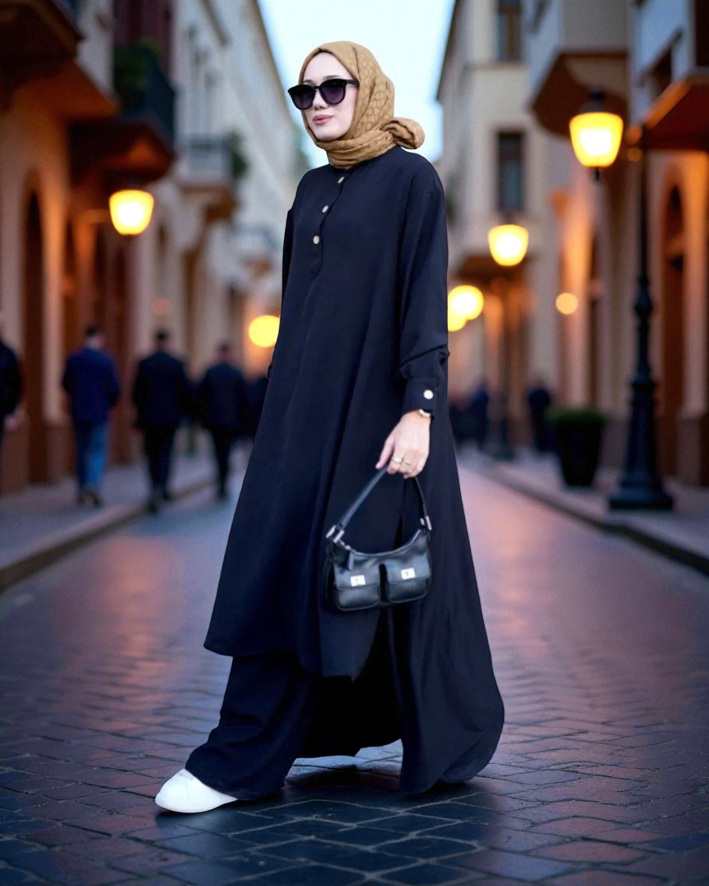 Co-ord Abaya Set for Women Ð Firdaus Fabric with Wide Palazzo & Tunic