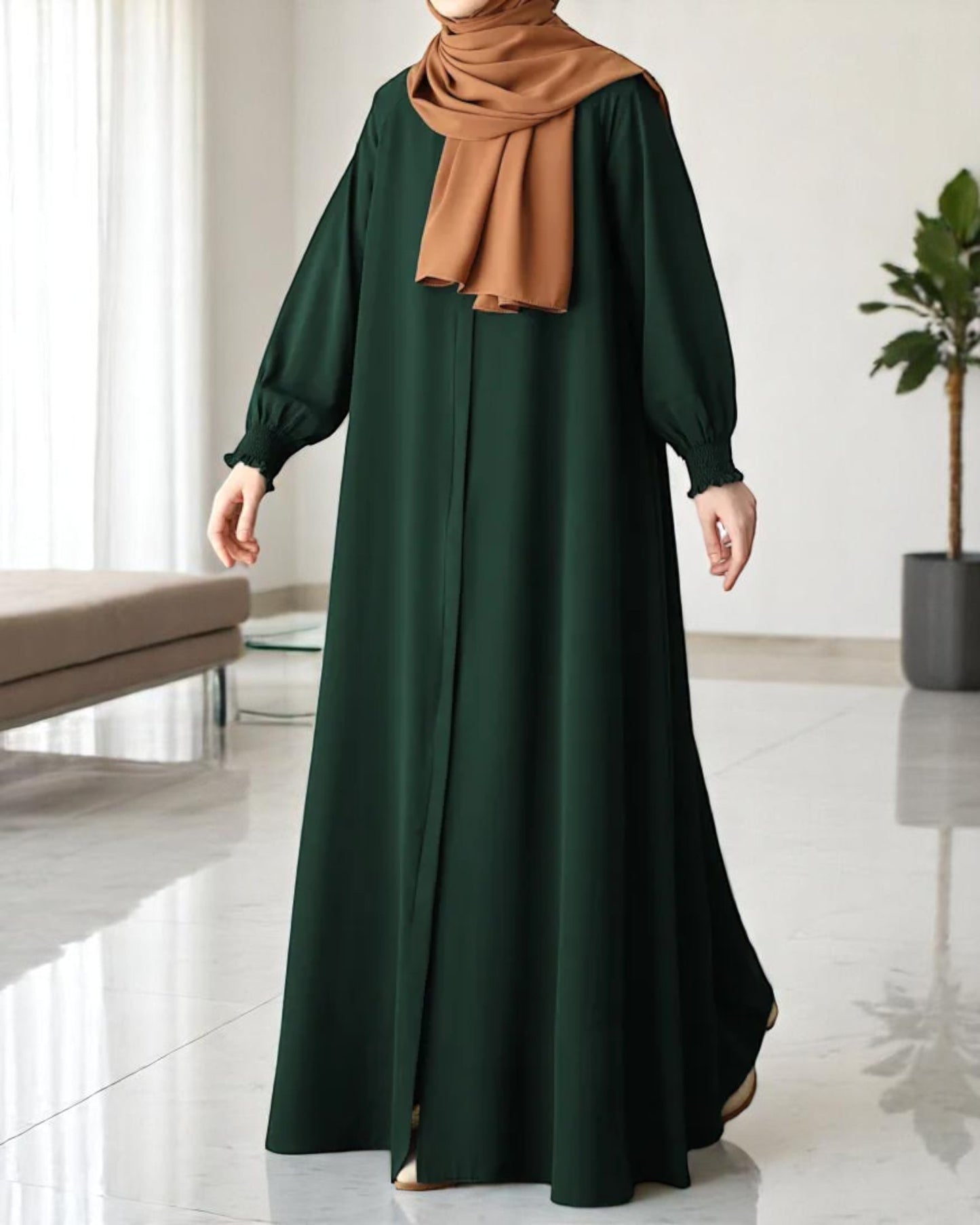 Front Open Abaya with Zipper Opening, Umbrella Flare and Matching Belt