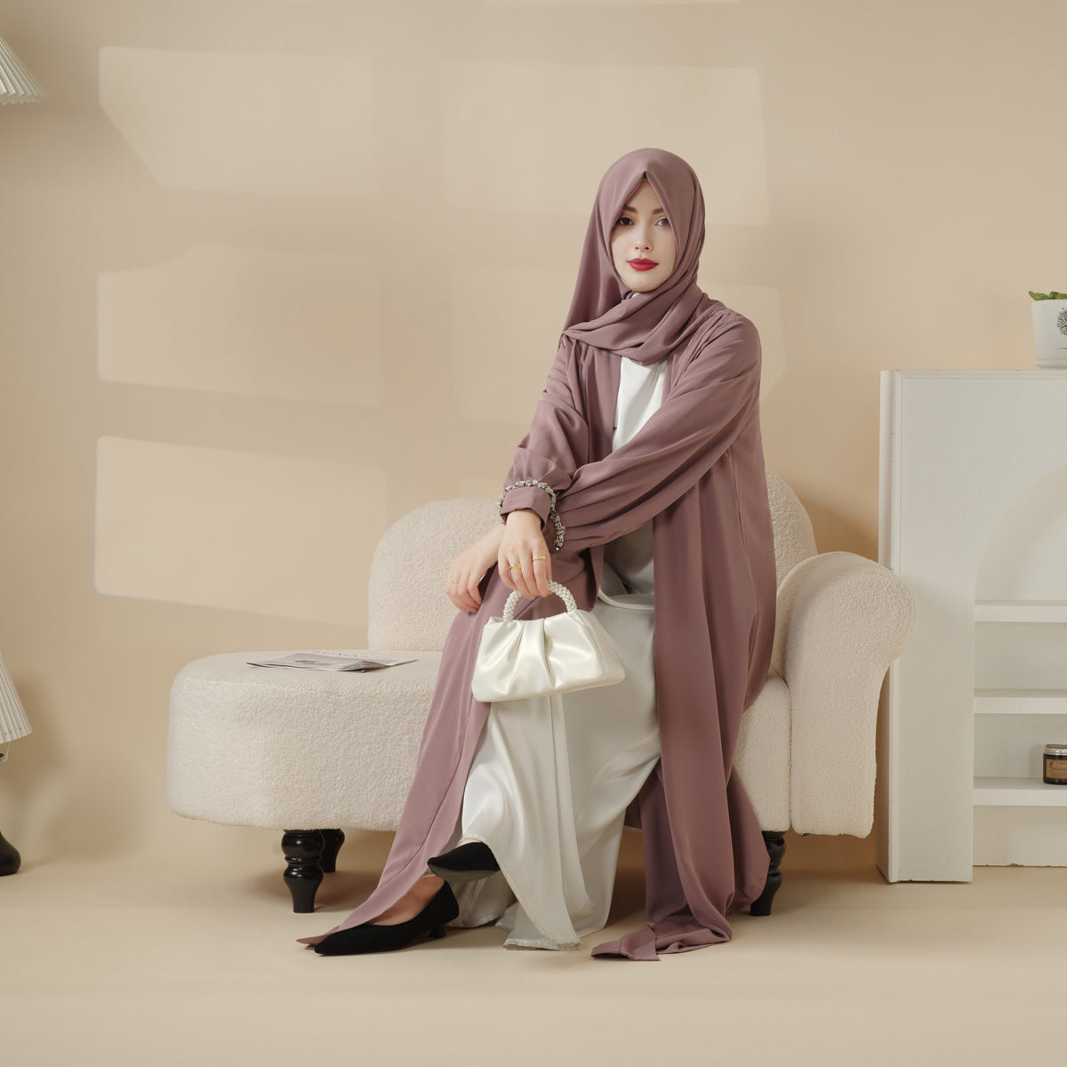 Luxurious Three-Piece Abaya Set with Designer Sleeves