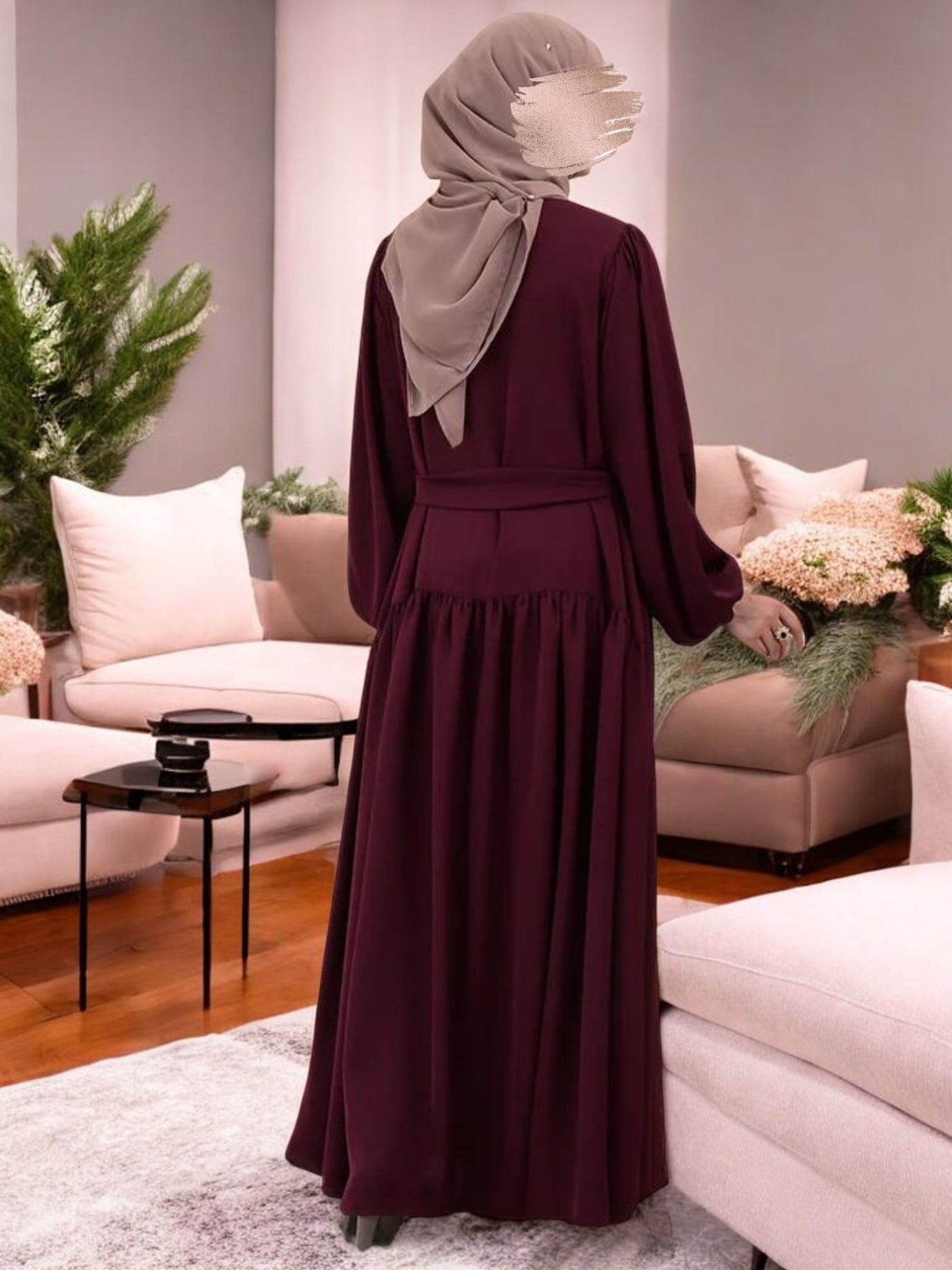 Multi-Tiered Abaya with Wooden Buttons and Elasticated Sleeves
