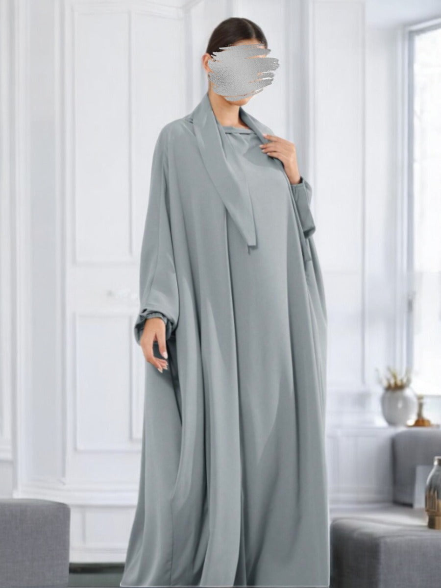 Designer Kaftan Abaya in Luxurious Firdaus Fabric with Elasticated Sleeves and Attached Scarf