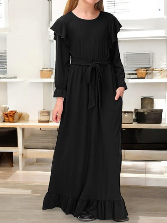 Ruffled Abaya Dress with Slim Sleeves For Kids