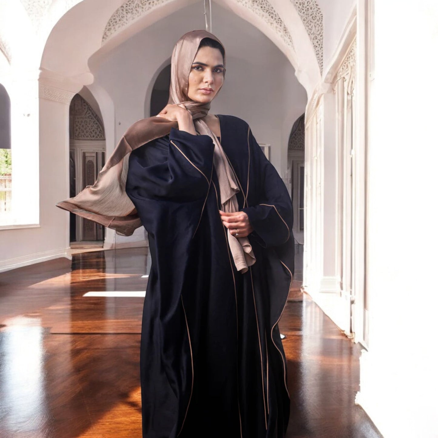 Luxury Tiktok Bhisht Kaftan Abaya with Satin Hijab Black