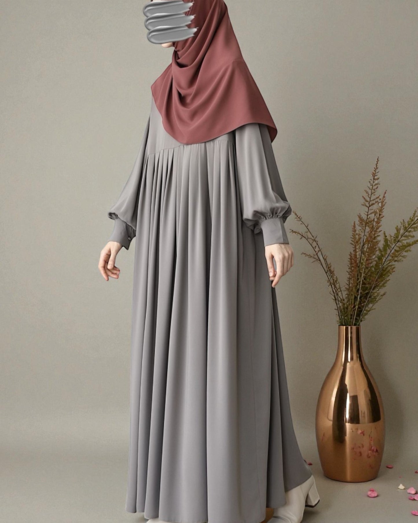 Turkish Style Pleated Abaya with Concealed Zipper