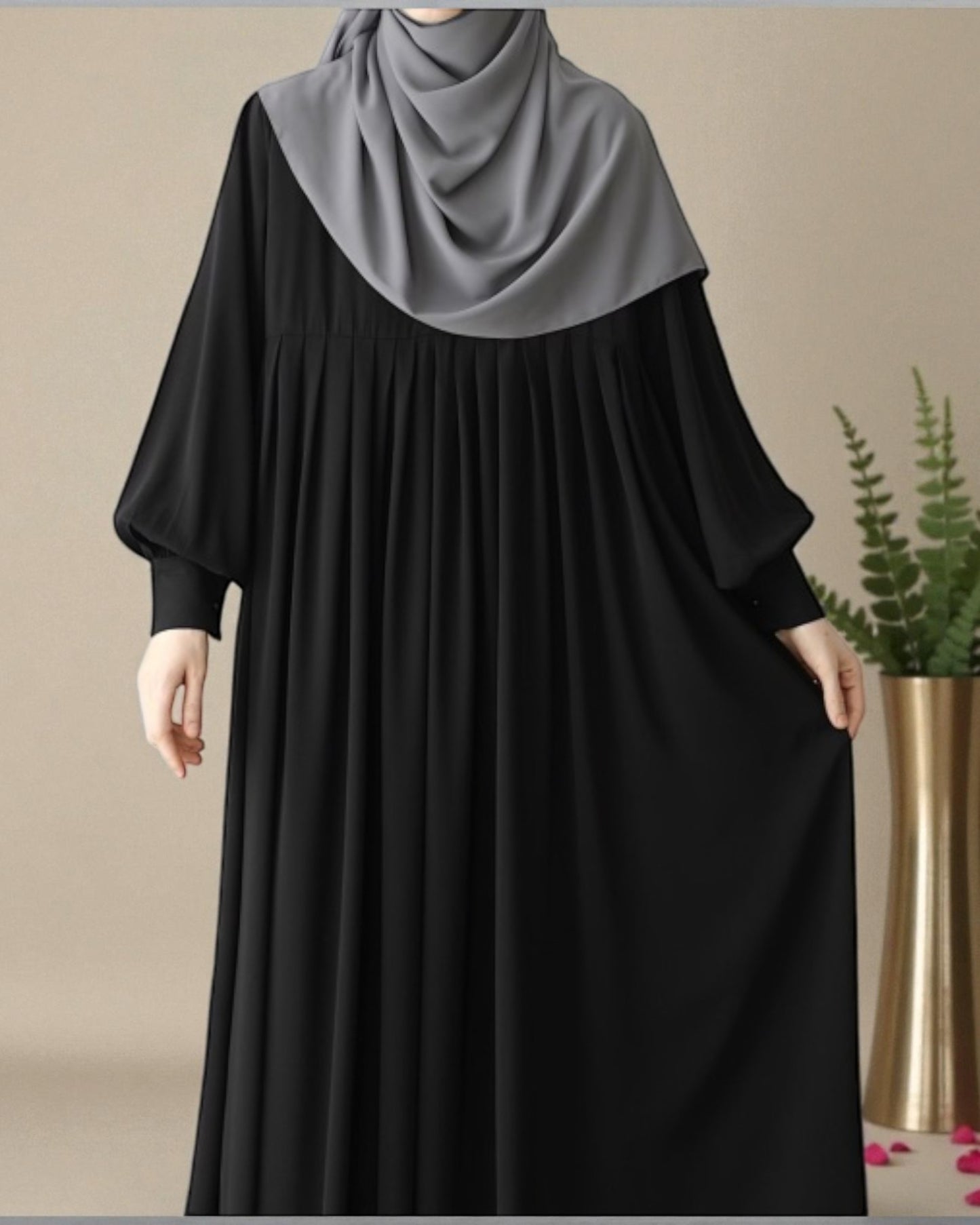 Turkish Style Pleated Abaya with Concealed Zipper