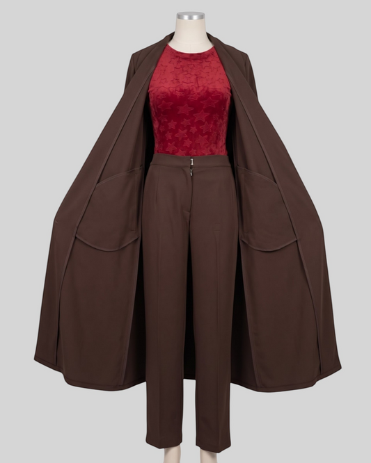 Business Suit for Women with Coat-Style Top | Optional Trouser & Hijab | Brown