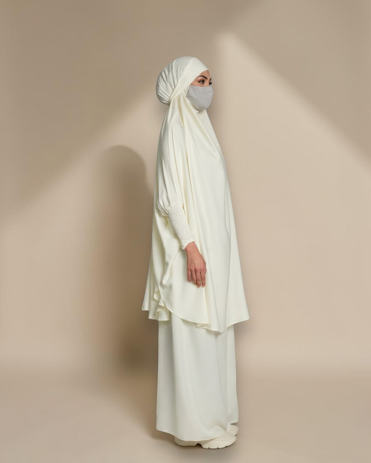 Elegant Two Piece Jilbab Set in Luxurious Flow Crepe Fabric with Flared Skirt and Full Size Khimar