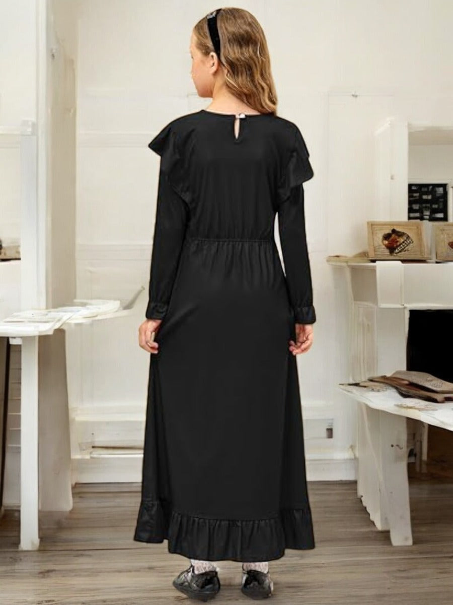 Ruffled Abaya Dress with Slim Sleeves For Kids
