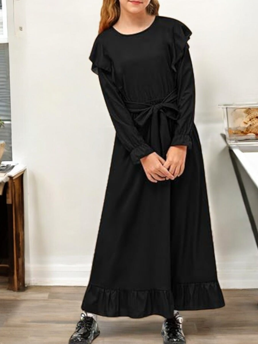 Ruffled Abaya Dress with Slim Sleeves For Kids