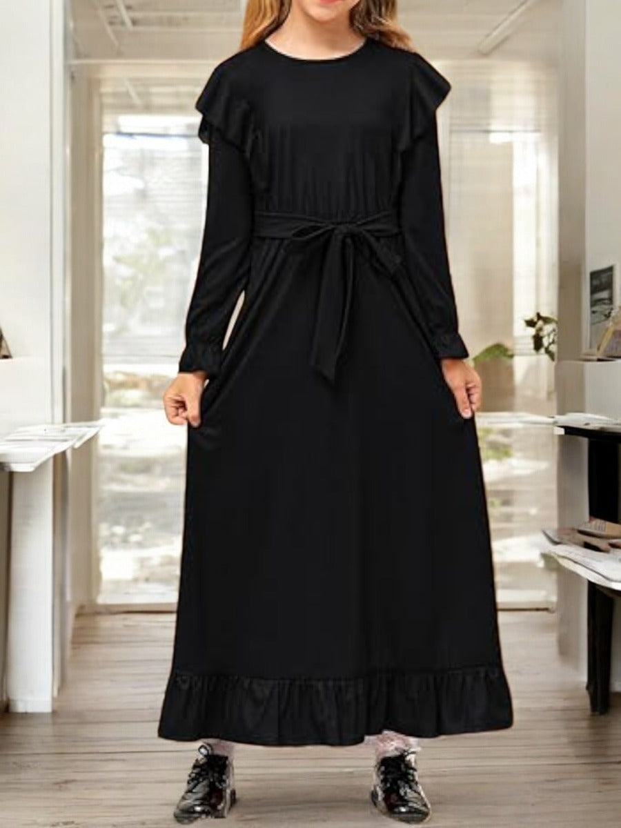 Ruffled Abaya Dress with Slim Sleeves For Kids