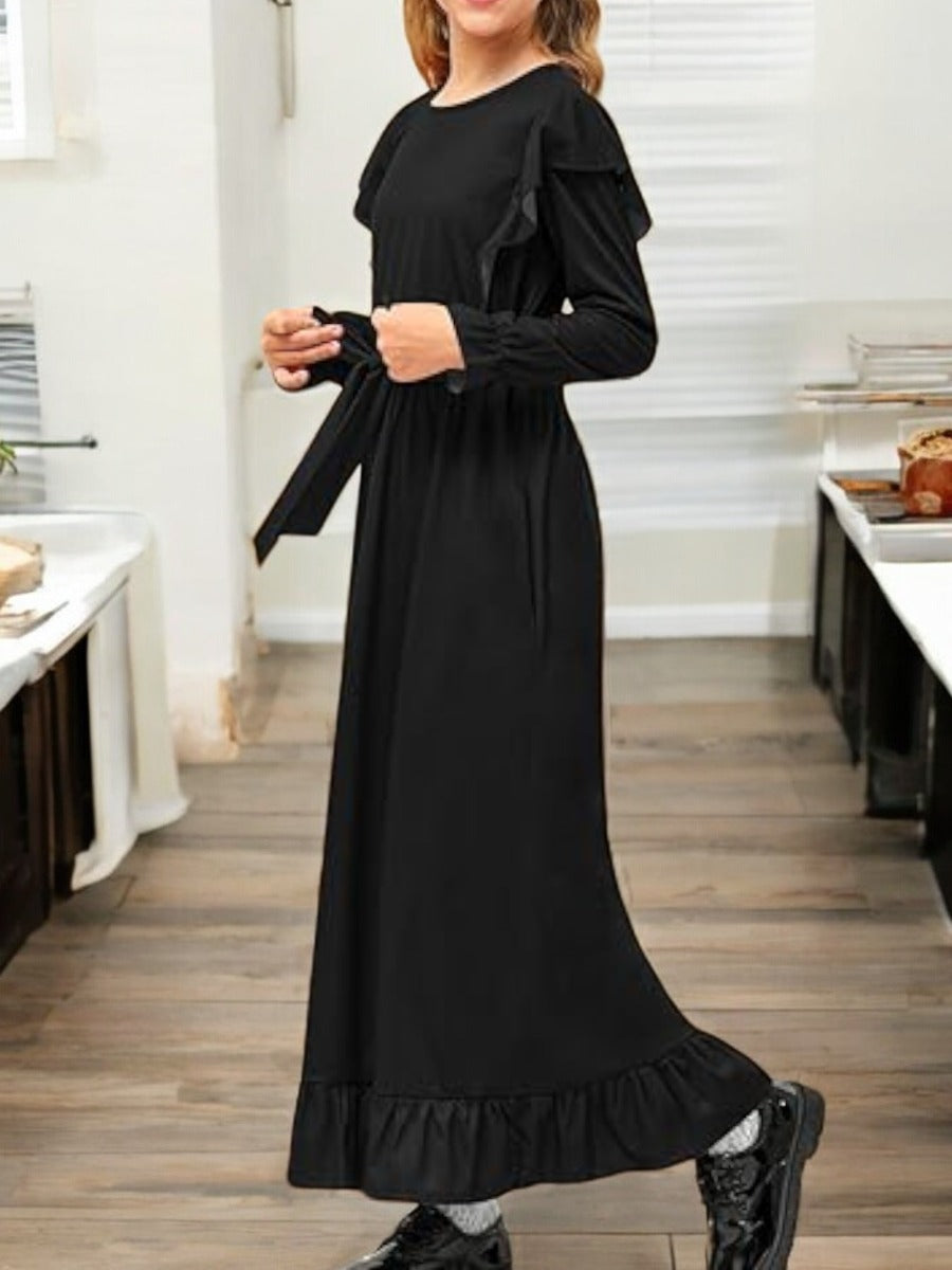 Ruffled Abaya Dress with Slim Sleeves For Kids