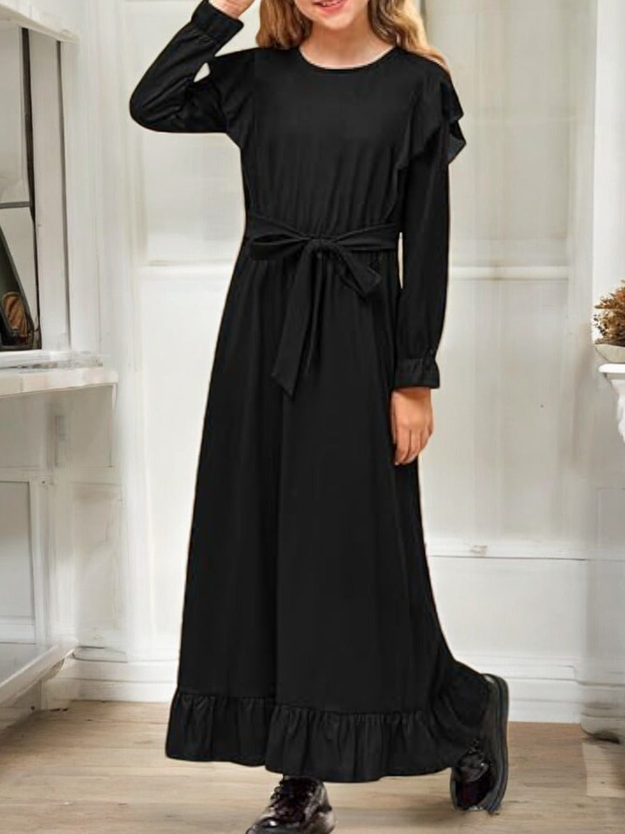 Ruffled Abaya Dress with Slim Sleeves For Kids