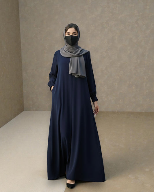 Front Open Abaya with Zipper Opening, Umbrella Flare and Matching Belt