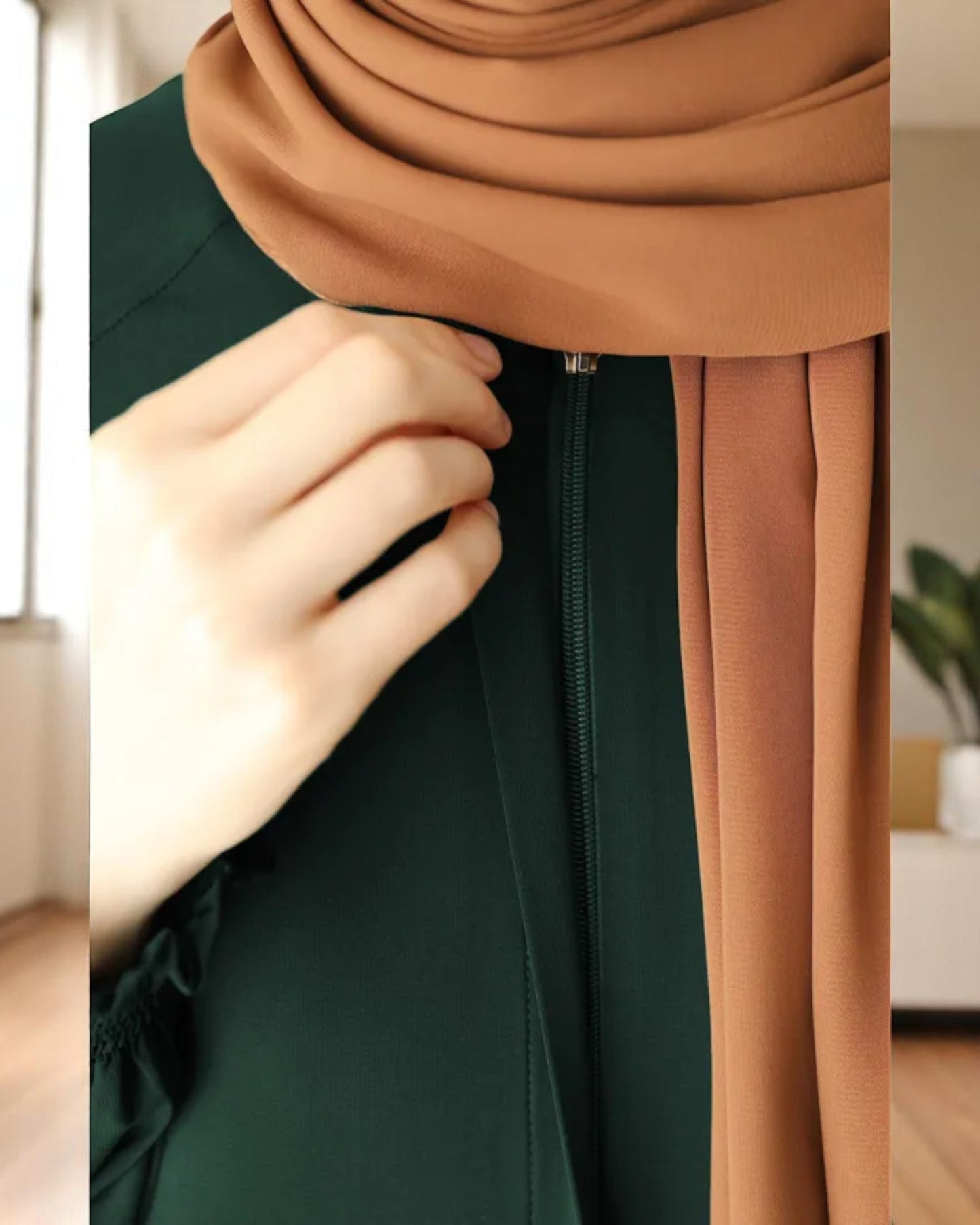 Front Open Abaya with Zipper Opening, Umbrella Flare and Matching Belt