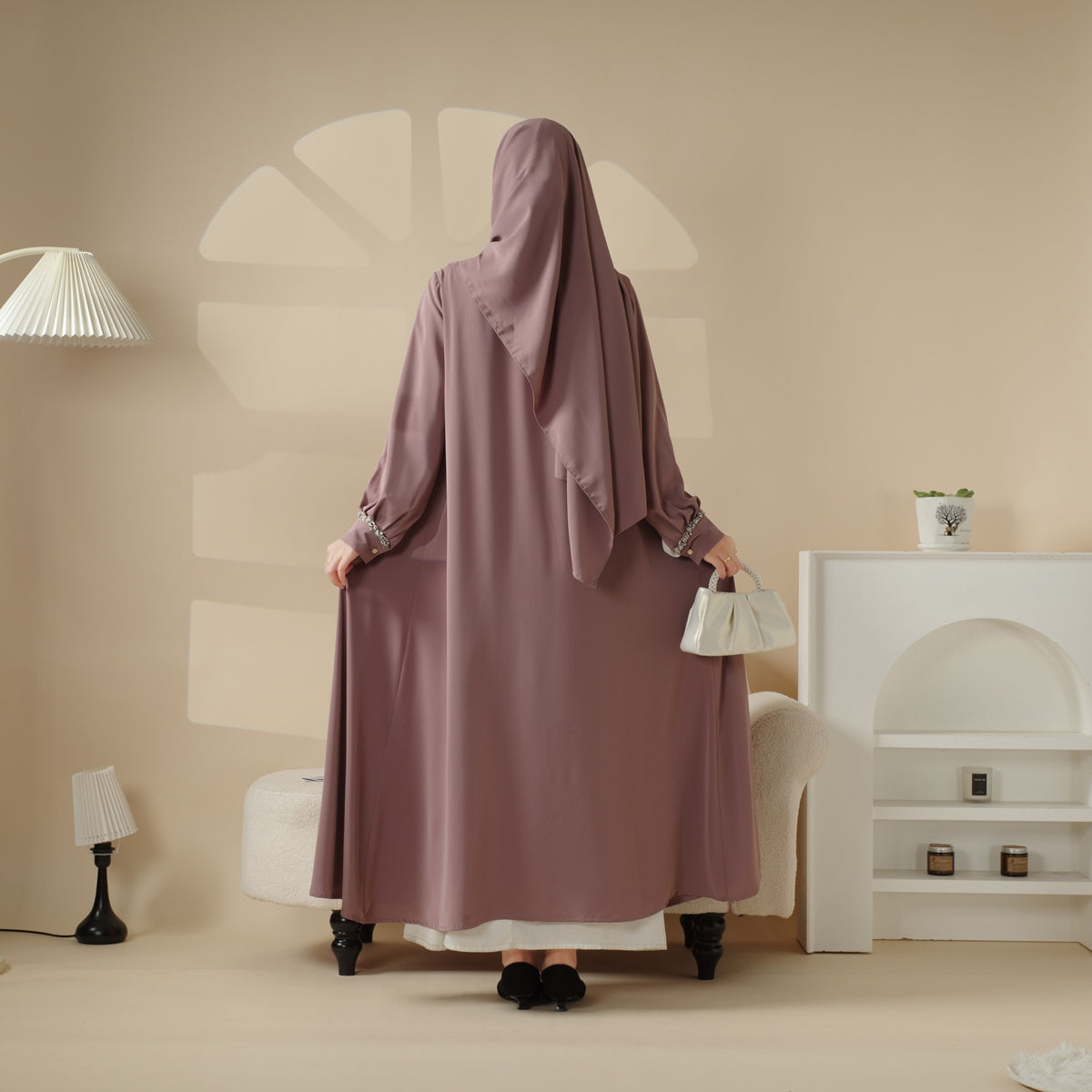 Luxurious Three-Piece Abaya Set with Designer Sleeves