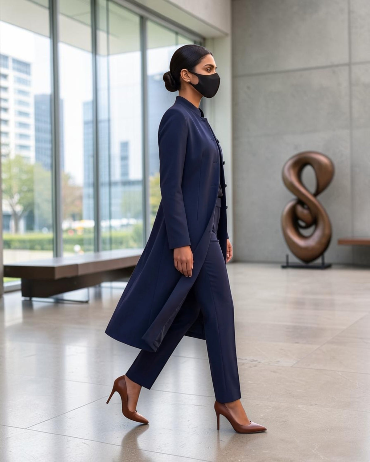 Business Suit for Women with Coat-Style Top | Optional Trouser & Hijab | Navy Blue