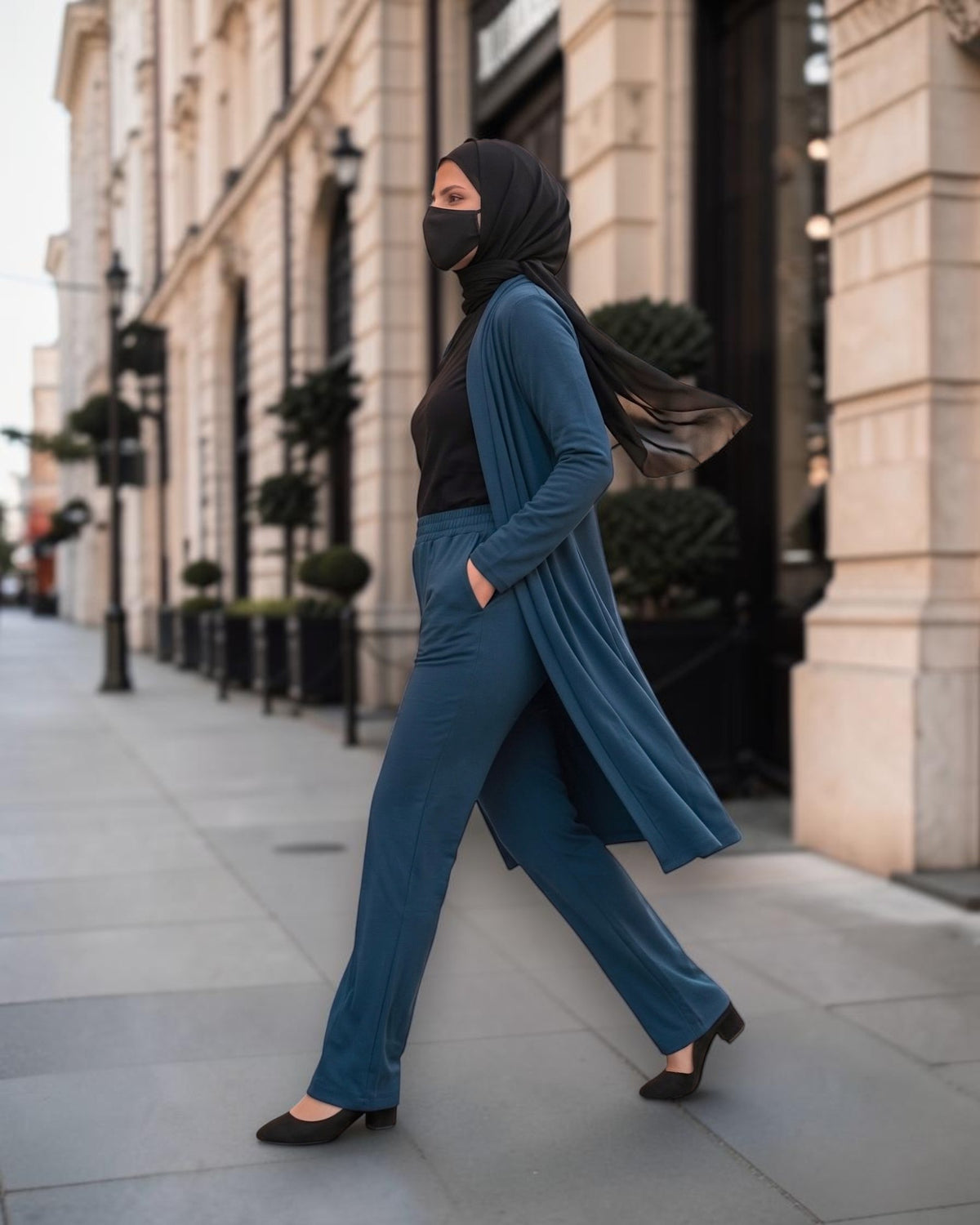 Dark Teal 2-Piece Modest Co-Ord Set with Zipper Top & Elasticated Trousers | Optional Hijab
