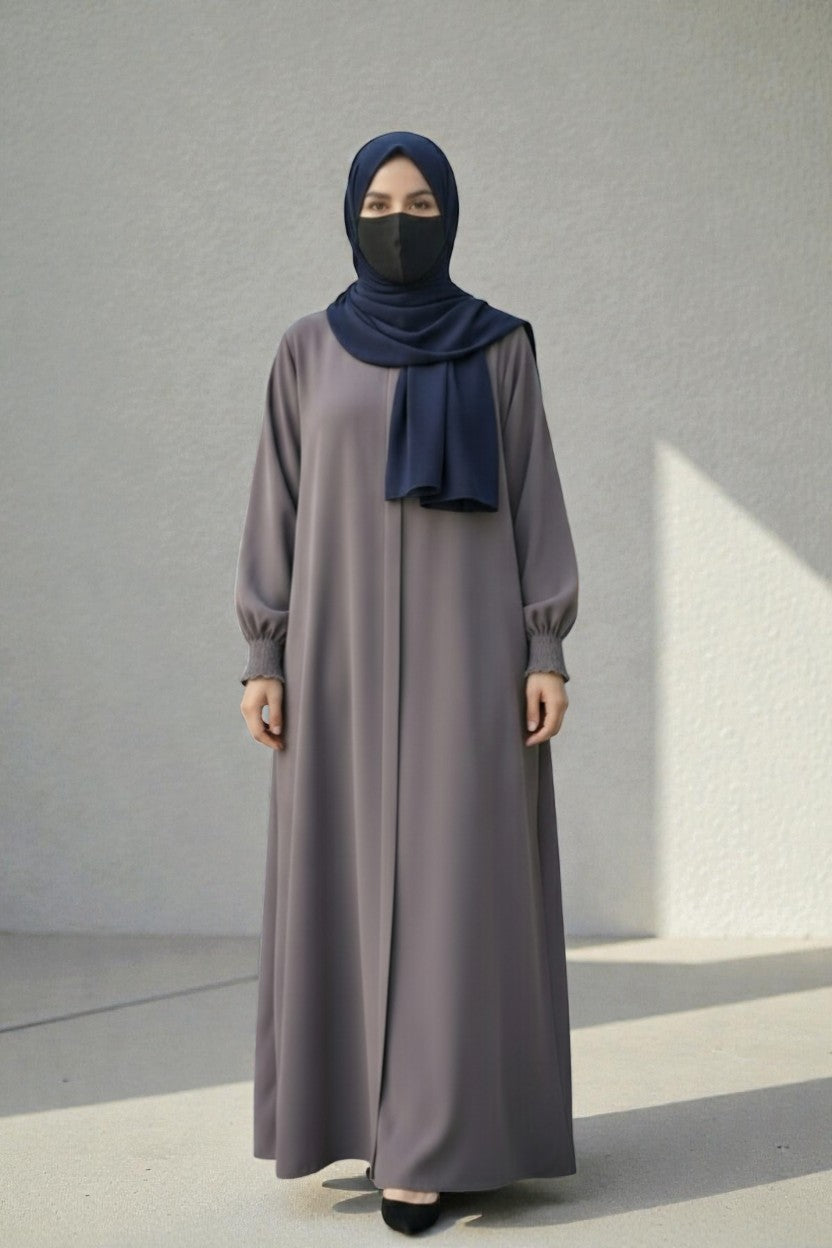 Front Open Abaya with Zipper Opening, Umbrella Flare and Matching Belt