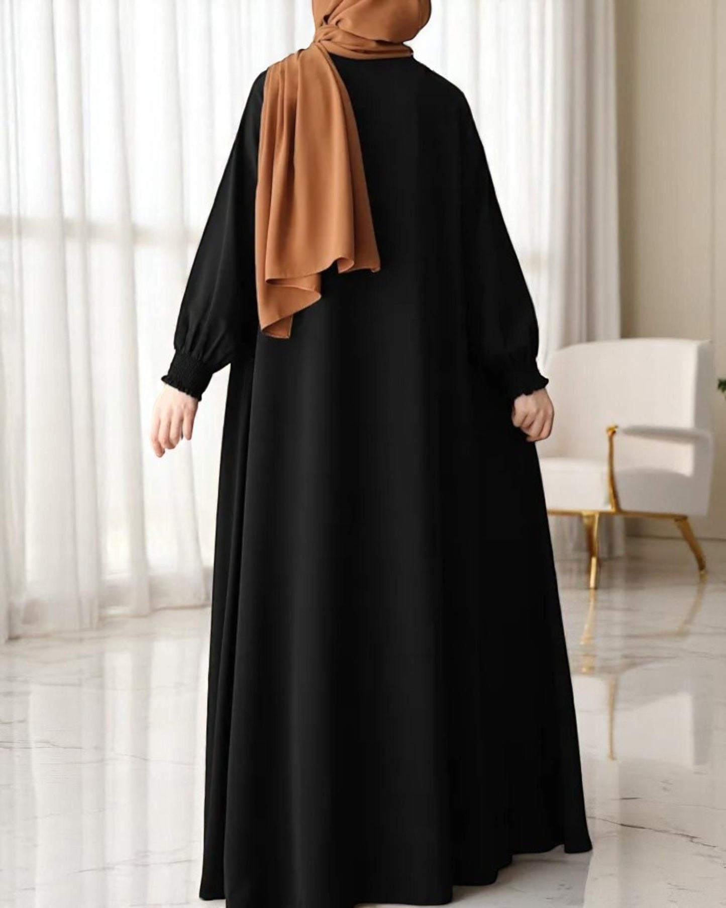 Front Open Abaya with Zipper Opening, Umbrella Flare and Matching Belt