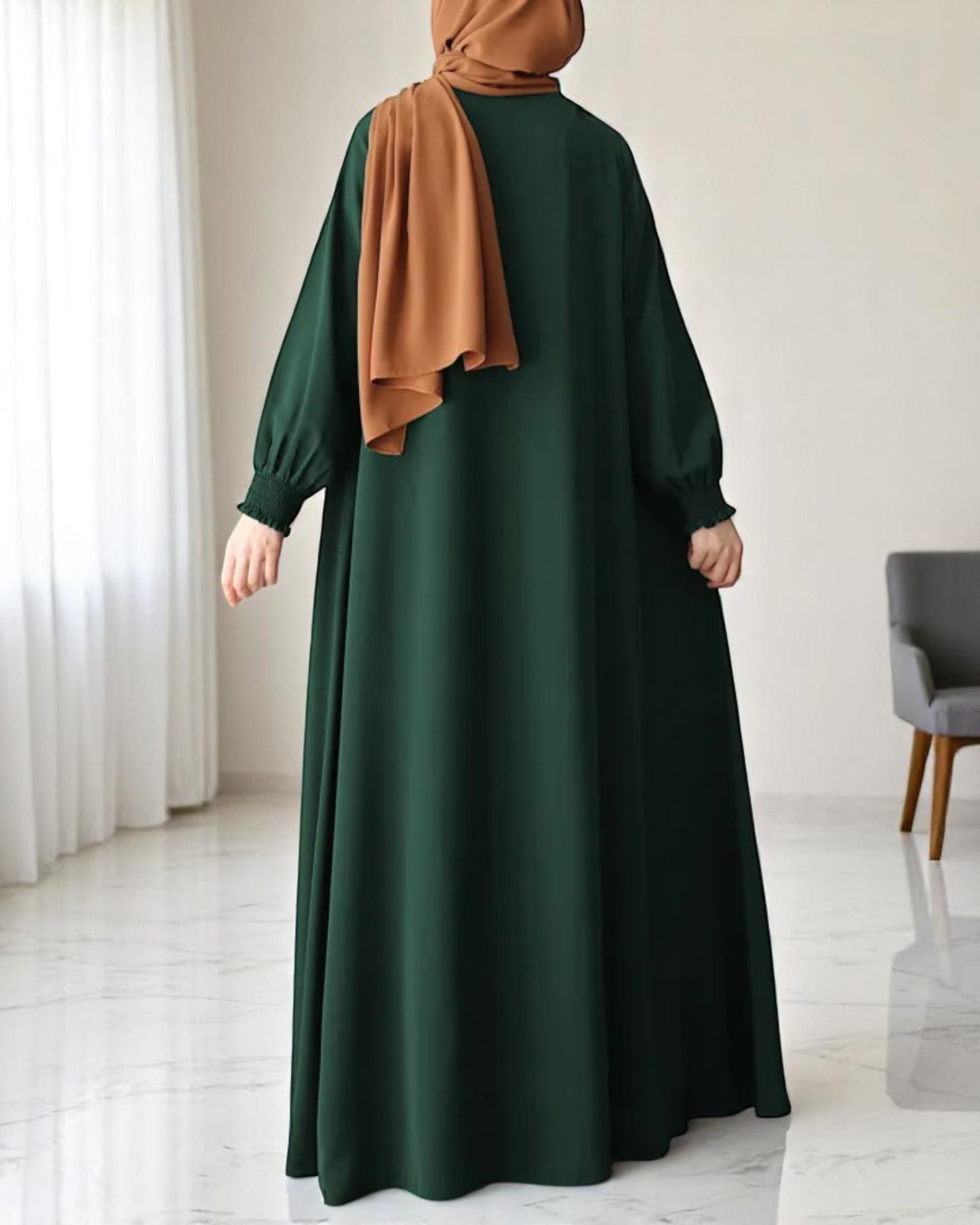 Front Open Abaya with Zipper Opening, Umbrella Flare and Matching Belt