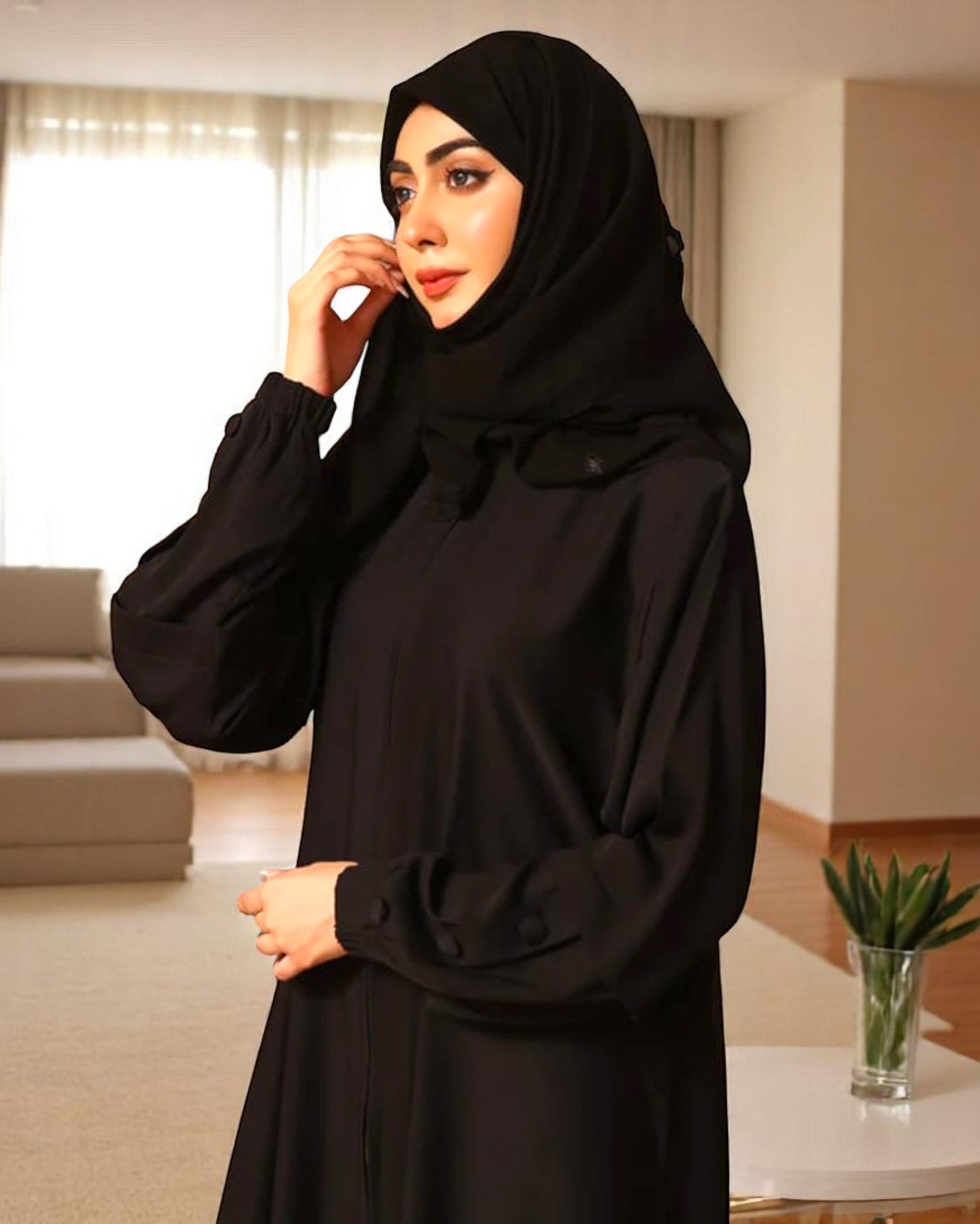 Elegant Abaya in Premium Praada Fabric with Designer Sleeves and Full Zipper