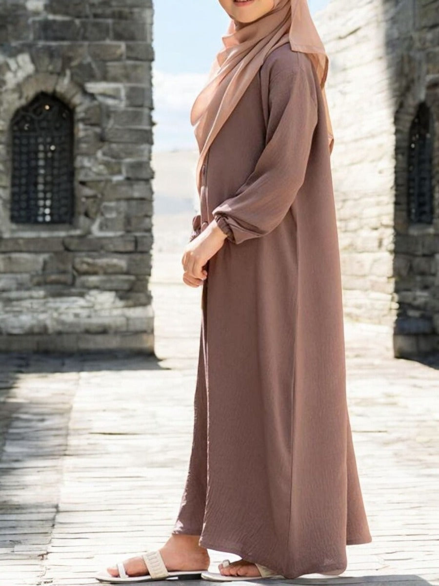 Front Open Abaya in Premium CYE Crush Fabric for Kids and Girls