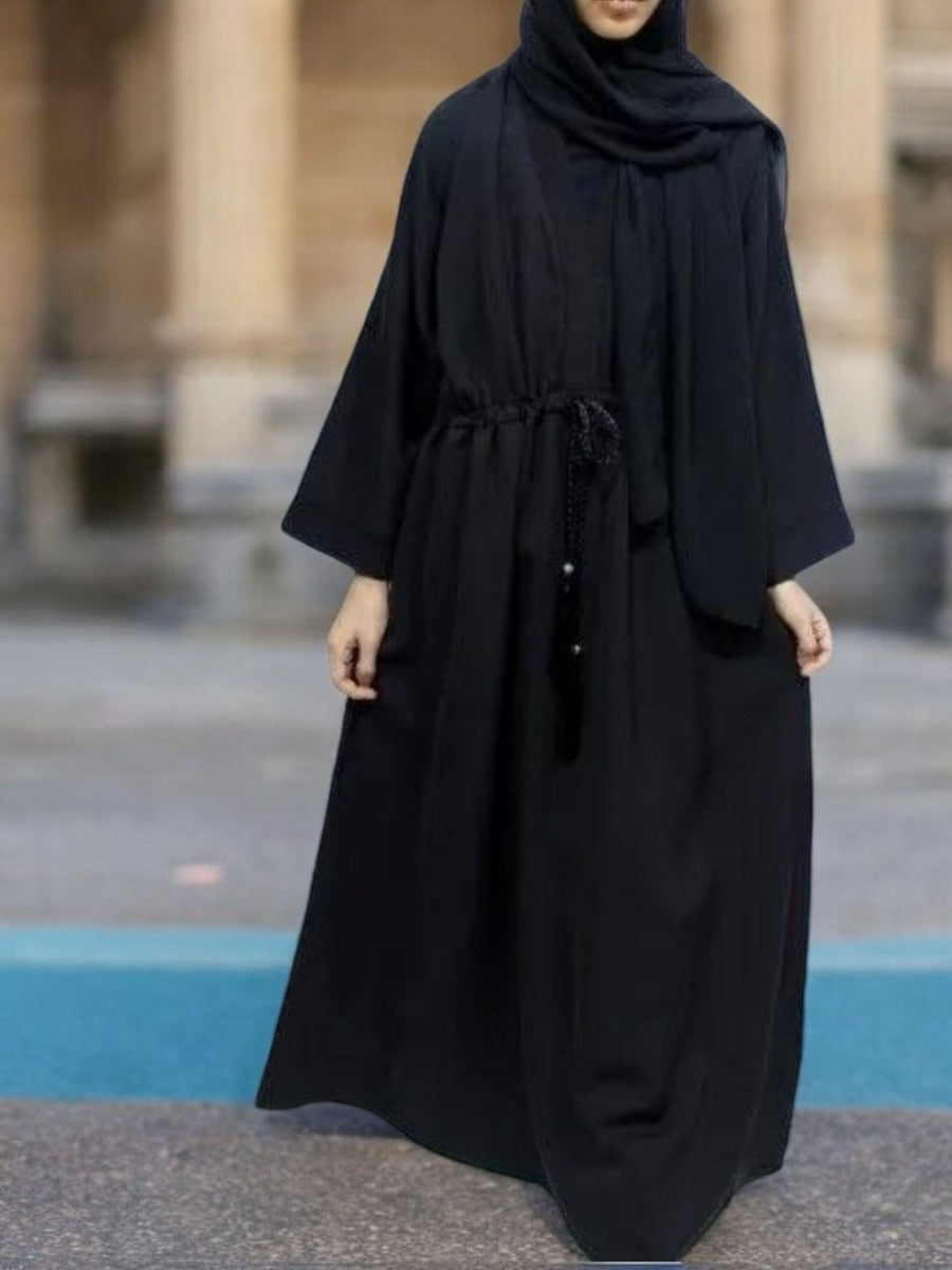 Simple Front Open Abaya in Firdaus Fabric for Kids and Girls