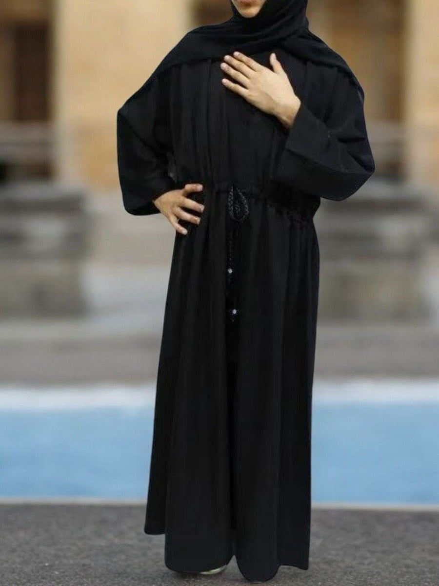 Simple Front Open Abaya in Firdaus Fabric for Kids and Girls