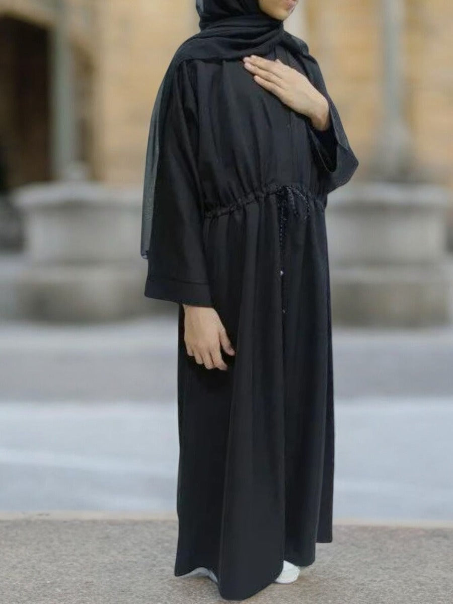 Simple Front Open Abaya in Firdaus Fabric for Kids and Girls