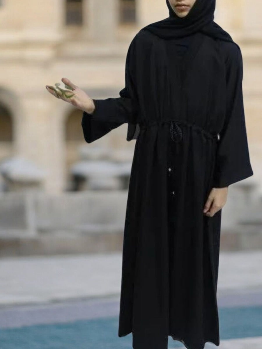 Simple Front Open Abaya in Firdaus Fabric for Kids and Girls