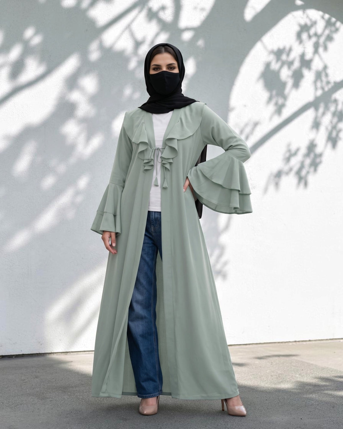 Layered Yoke Shrug for Abaya with Flared Bell Sleeves