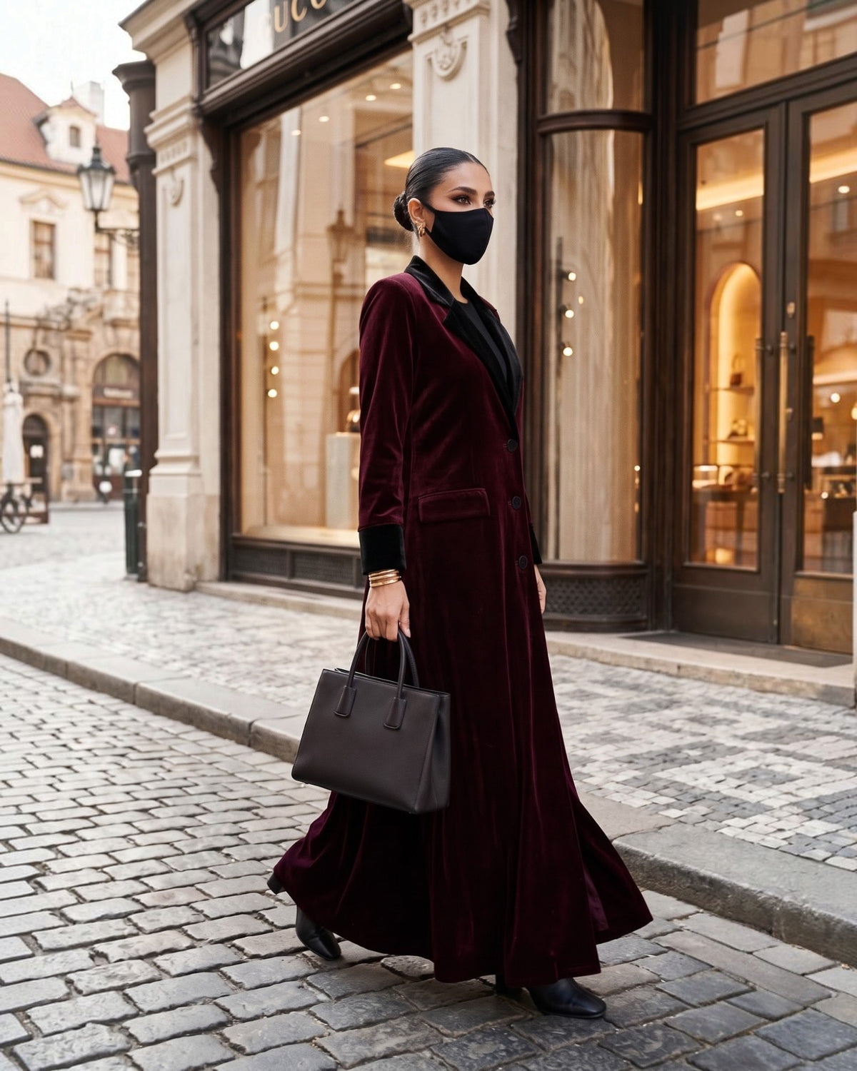 Executive Contrast Velvet Abaya Coat