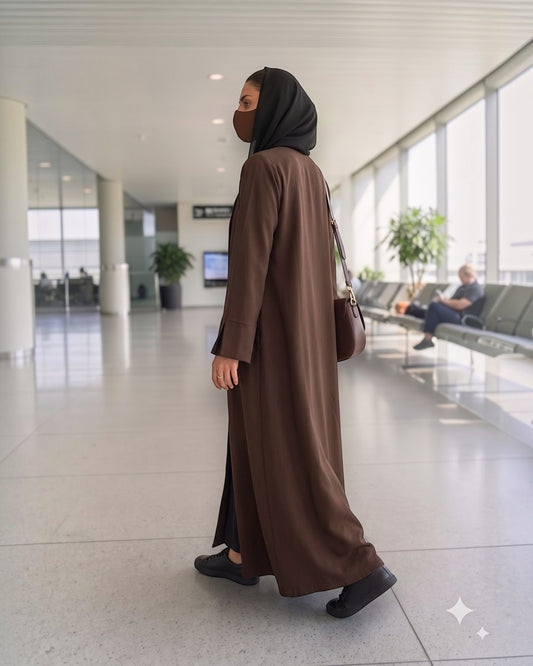 Open Abaya Shrug with Hijab & Optional Inner | Brown