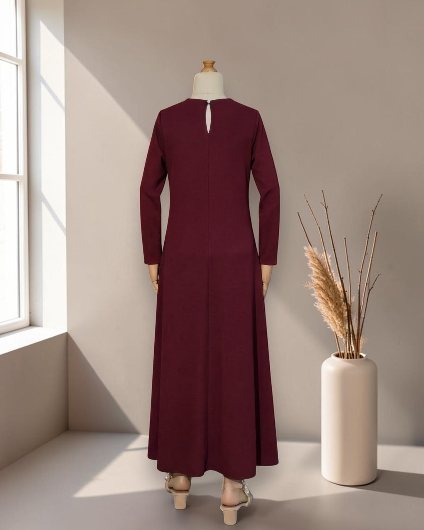 Full Sleeves Inner Abaya in Flow Crepe Fabric with Back Keyhole | Maroon