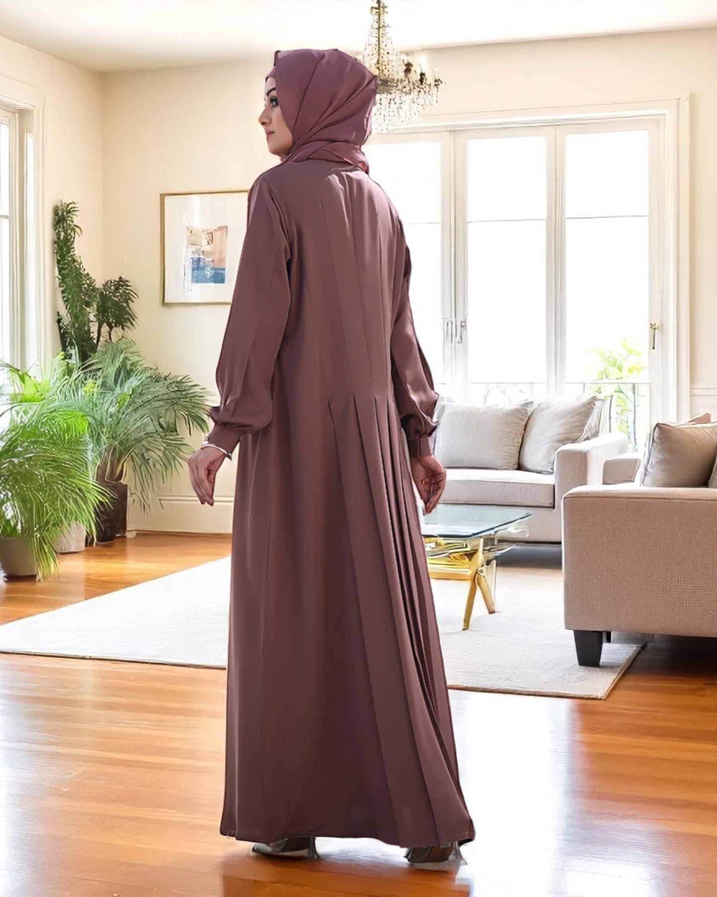 Elegant Firdaus Fabric Abaya Set with Matching Scarf