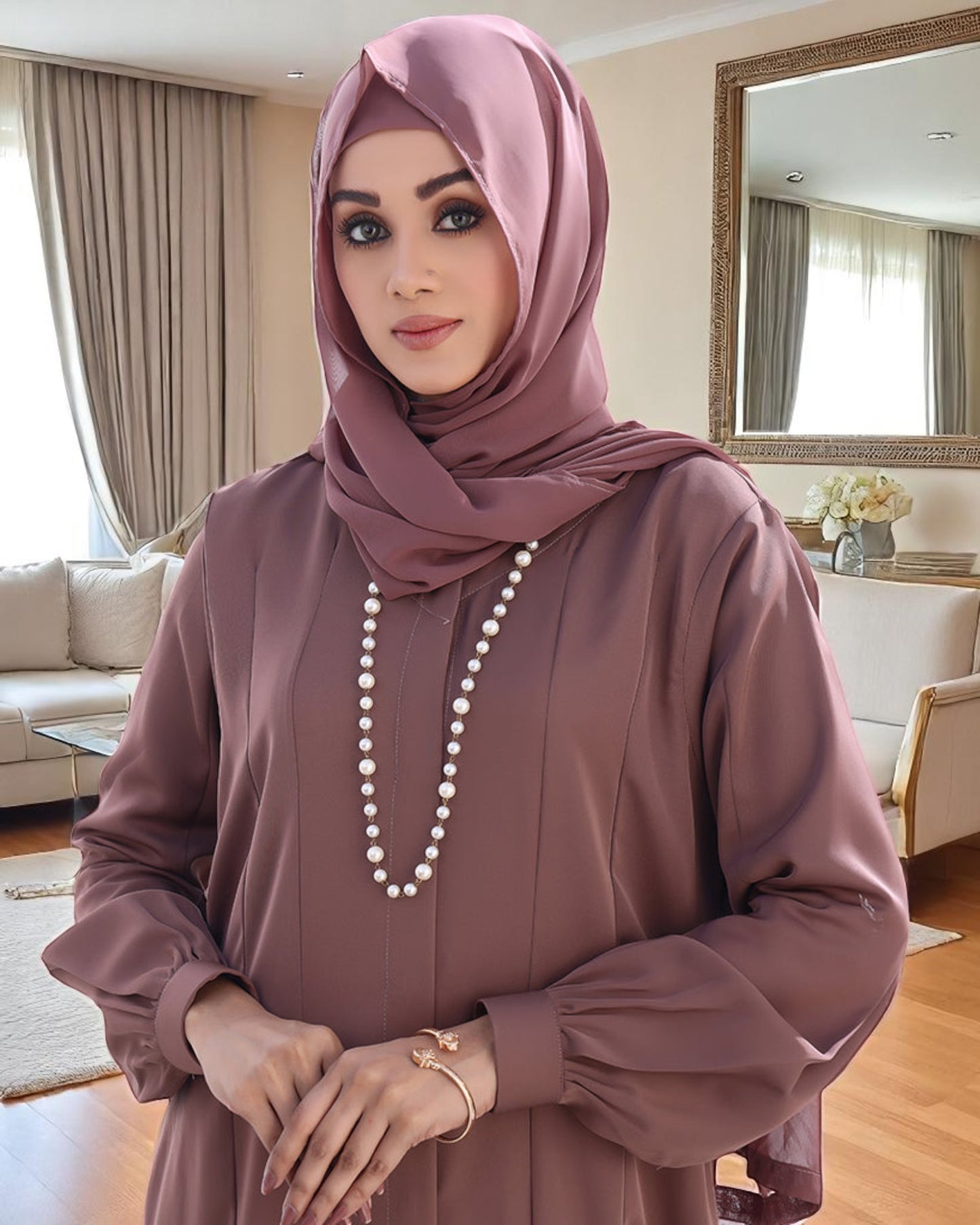 Elegant Firdaus Fabric Abaya Set with Matching Scarf