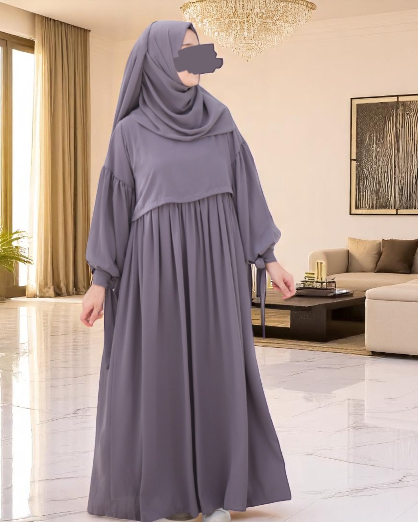 Maternity Firdaus Fabric Abaya with Full Zipper & Complimentary Hijab