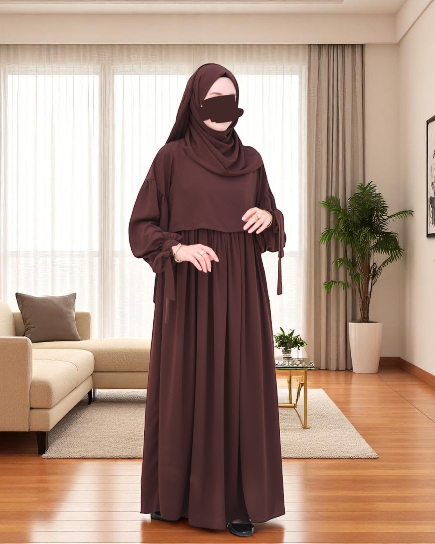 Maternity Firdaus Fabric Abaya with Full Zipper & Complimentary Hijab