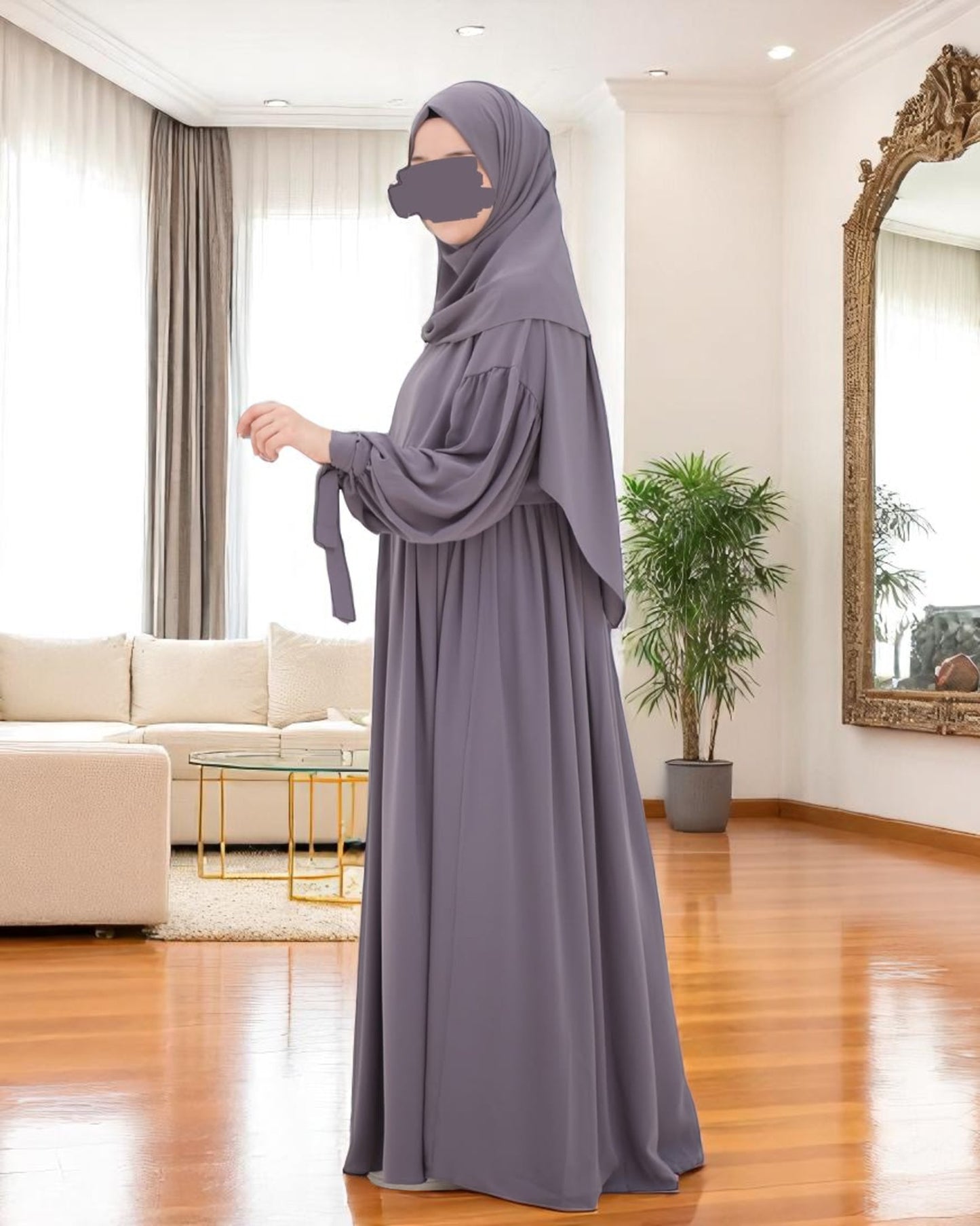 Maternity Firdaus Fabric Abaya with Full Zipper & Complimentary Hijab
