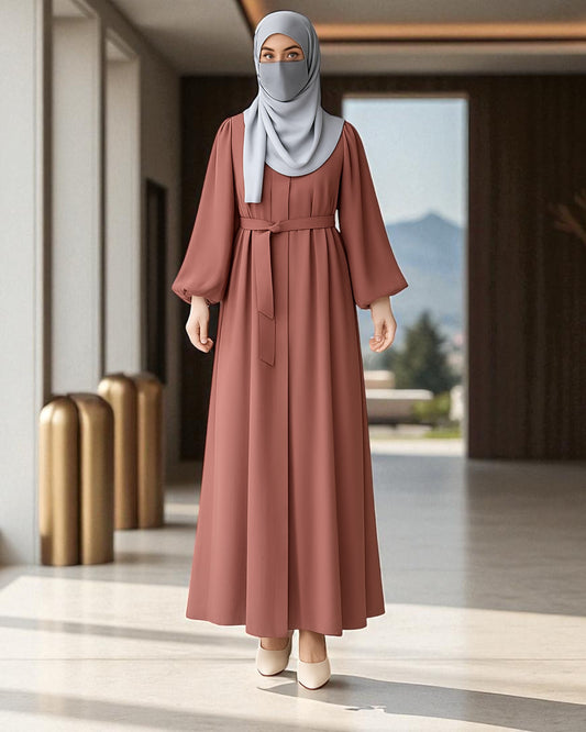 Elegant Front-Open Firdaus Fabric Abaya with Balloon Sleeves Ð Latest Abaya Online