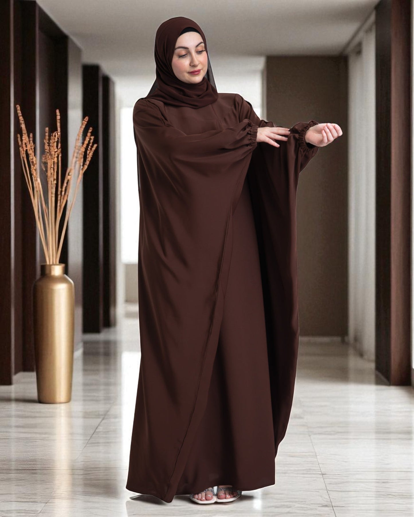 Free Size Kaftan Burqa in Firdaus Fabric with Elasticated Cuff Sleeves