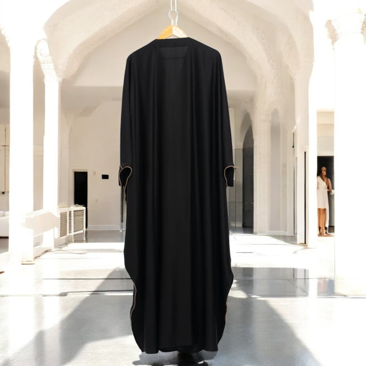 Luxury Tiktok Bhisht Kaftan Abaya with Satin Hijab Black