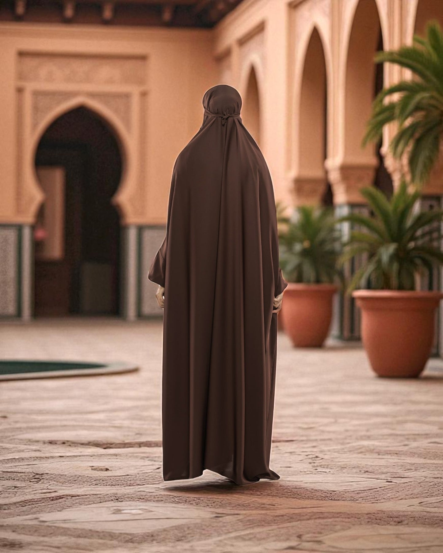 Firdaus Fabric Dark Brown One-Piece Jilbab with Nose Piece