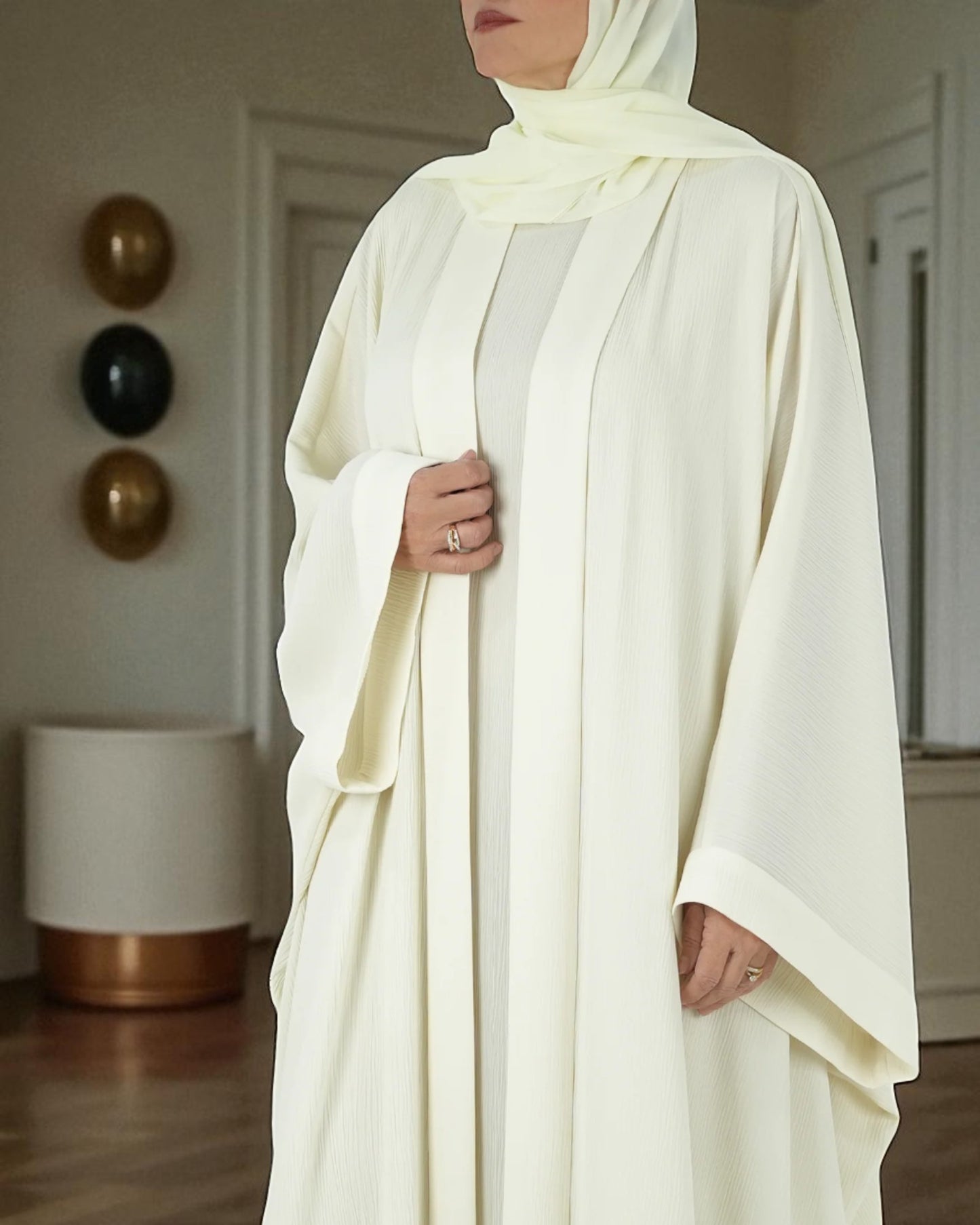 White Front Open Abaya with Inner & Hijab | Zoom & Nida Satin