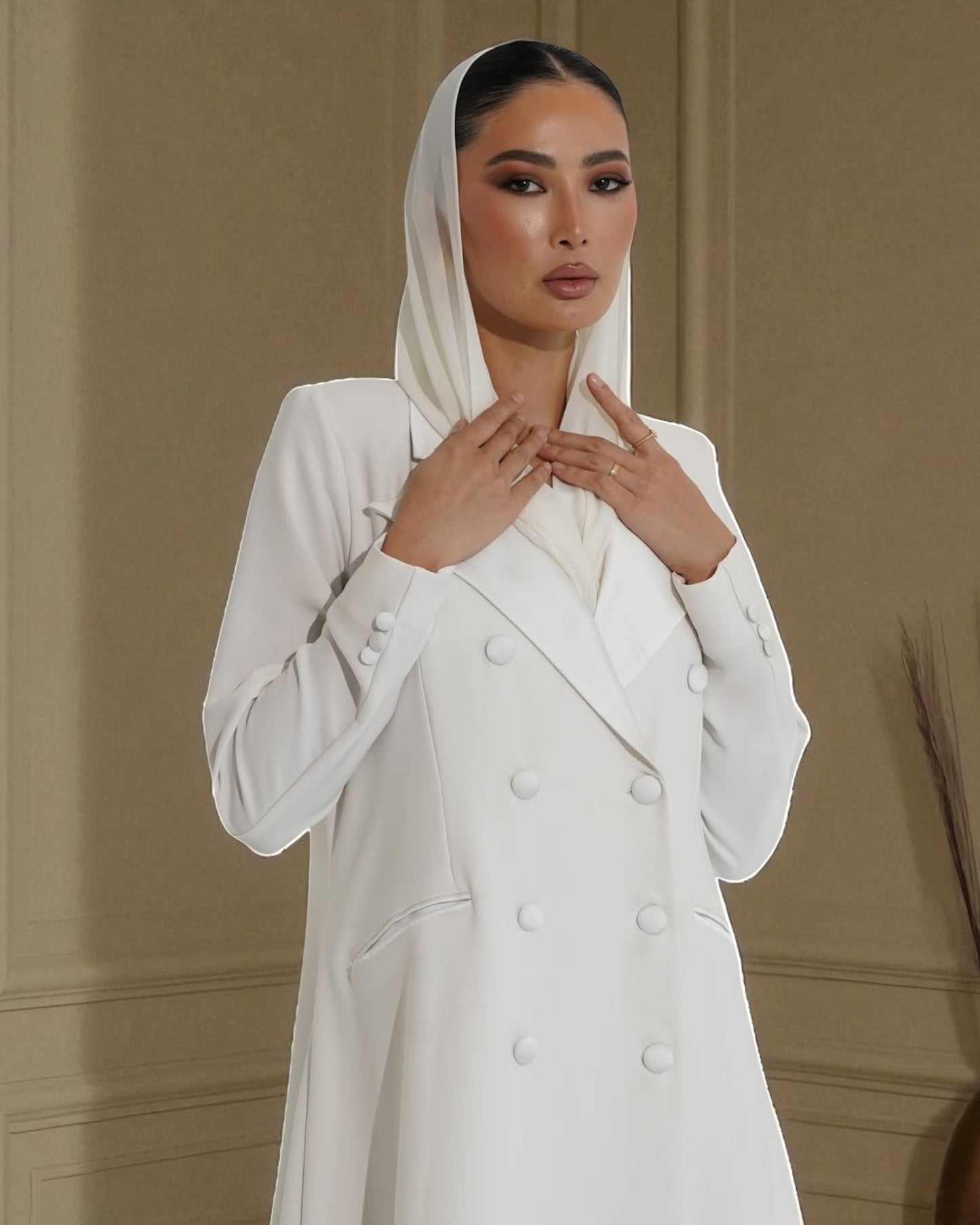 Elegant Double-Breasted Coat Abaya in Premium Prada Fabric