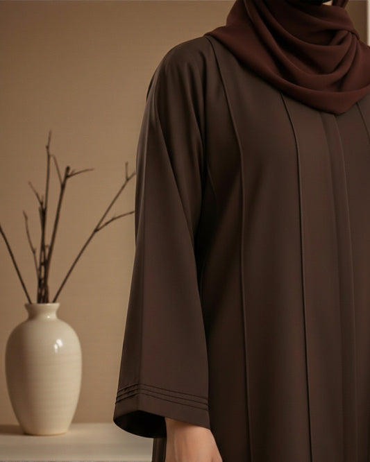 Premium Front Open Abaya for Women in Seltos Fabric with Pin Tuck Detailing and Black Hijab