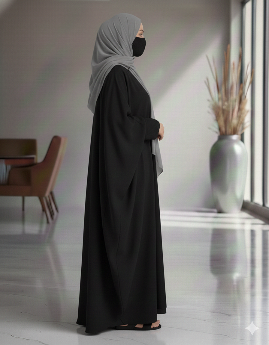 Free Size Kaftan Abaya in Firdaus Fabric with Elasticated Cuff Sleeves